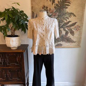 Ivory Lace Shirt with Copper Buttons, Size 4